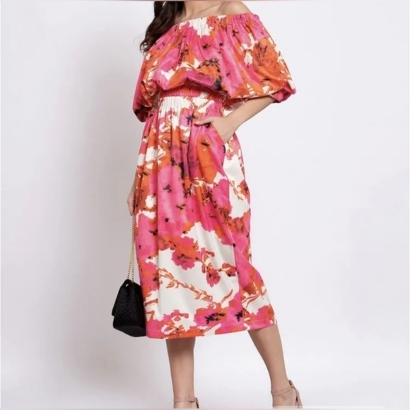 NWT Souk + Sepia x Xiarichanming Off The Shoulder Floral Dress M - Picture 2 of 11